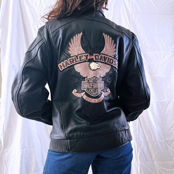 90's Oversized Harley Davidson Motorcycle Leather Bomber Jacket - Picture 4 of 5